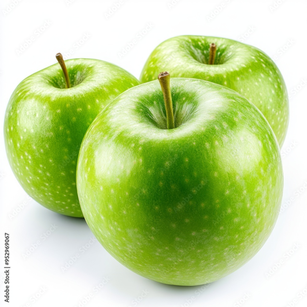 close up of green apple group isolated on white background close up of green apple group isolated on white background