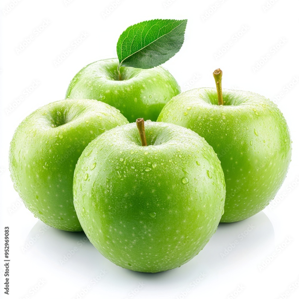 close up of green apple group isolated on white background close up of green apple group isolated on white background