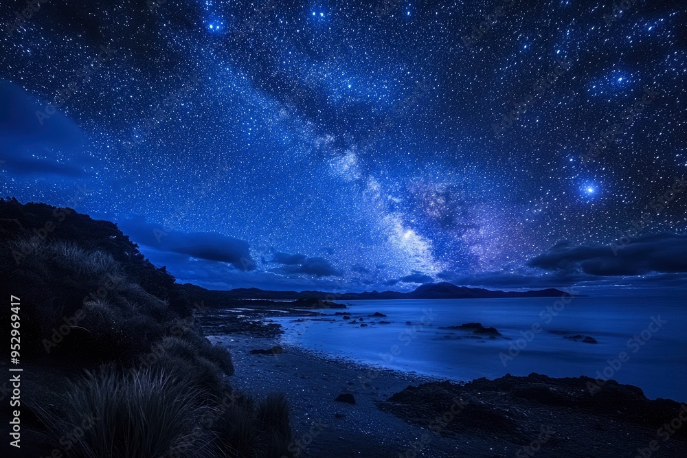 A stunning natural spectacle, often seen in remote areas with minimal light pollution, where countless stars create a breathtaking celestial display against the deep blue night sky, ai A stunning natural spectacle, often seen in remote areas with minimal light pollution, where countless stars create a breathtaking celestial display against the deep blue night sky, ai