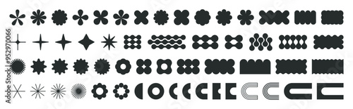Brutal abstract shapes. Geometric contemporary figures, brutalism graphic elements flat vector Illustration set. Minimalist design shapes collection