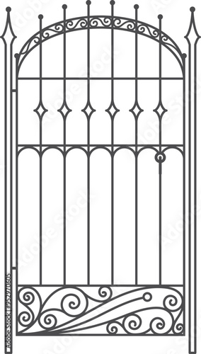 Vintage park door. Ornate metal railing