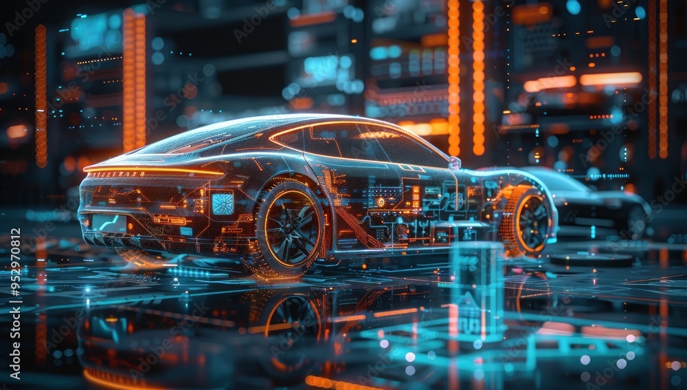 Futuristic Car with Digital Overlay