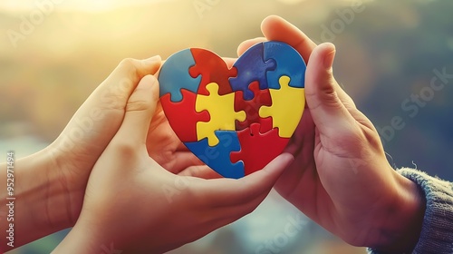 Wallpaper Mural Two hands holding a colorful puzzle heart symbolizing love and connection. Torontodigital.ca