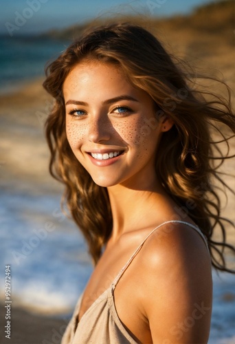 A portrait of a woman on beach