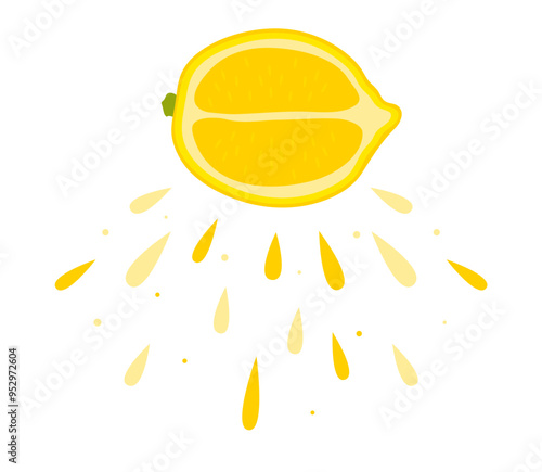 Half ripe lemon with drops. Juicy citrus fruit isolated on white background