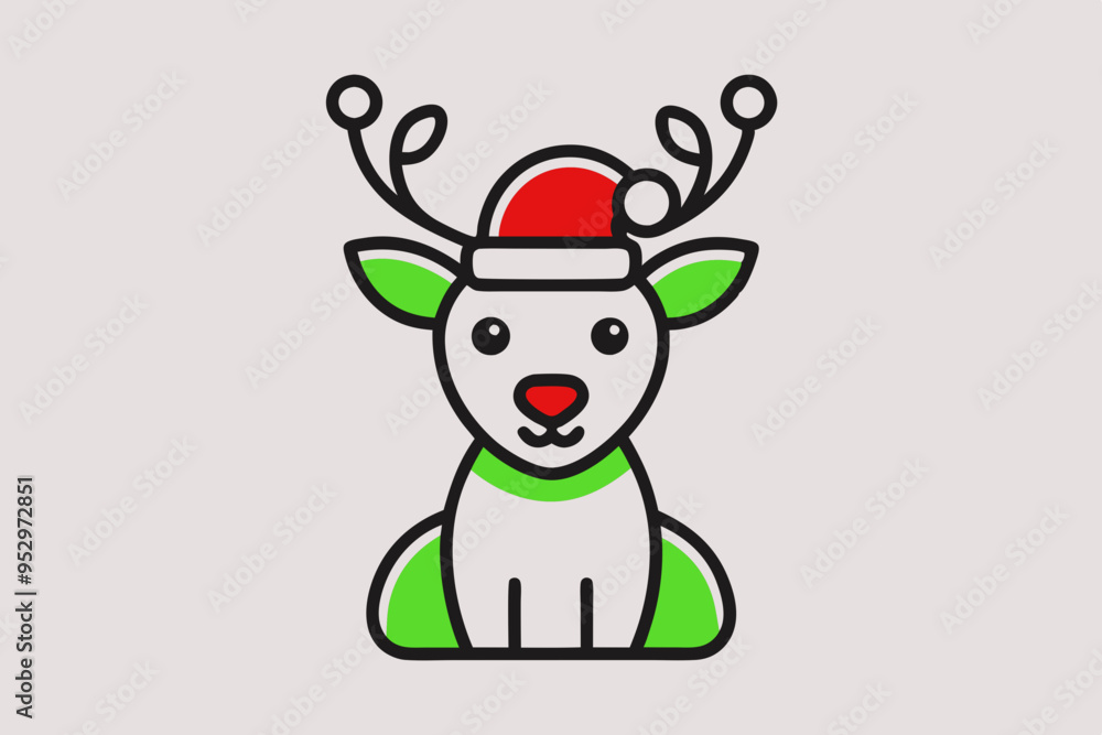 Christmas Santa Claus deer hat vector line art illustration Christmas Santa Claus deer hat vector line art illustration