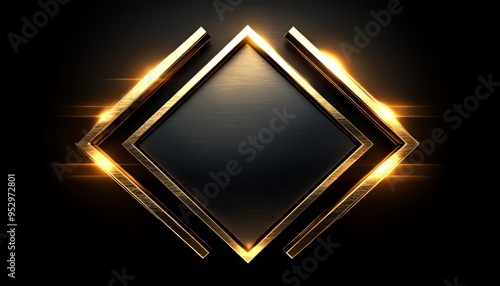 Glowing Golden Diamond Frame on Black Background