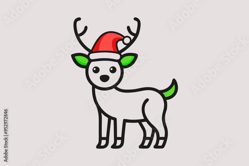 Christmas Santa Claus deer hat vector line art illustration