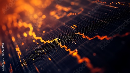 Close-up of a Fluctuating Orange Line on a Black Grid