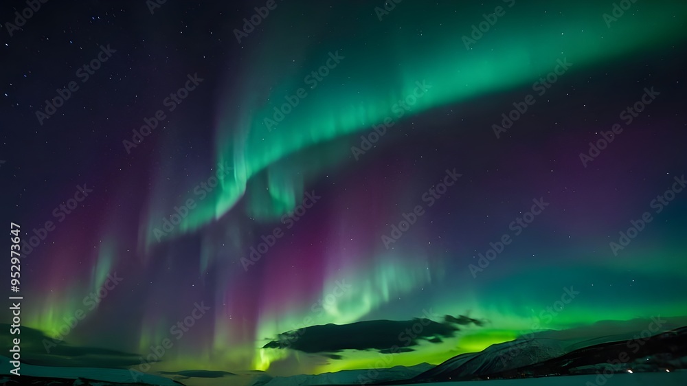 Naklejka premium Northern Lights, Aurora Borealis in the Sky, Tromsø, Norway