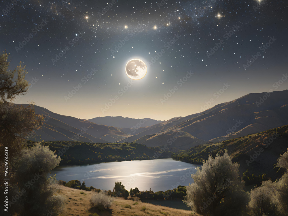 Fototapeta premium night landscape with moon and mountains
