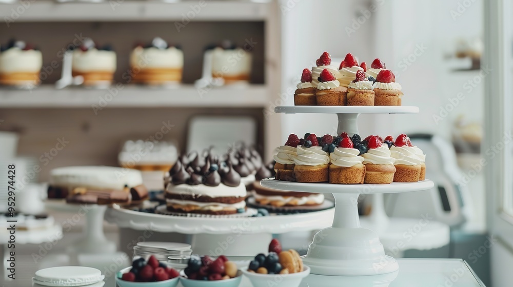 A variety of cake arrangements in the cake shop,cupcakes A variety of cake arrangements in the cake shop,cupcakes