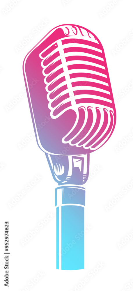 Neon microphone logo. Club music with glowing light effect Neon microphone logo. Club music with glowing light effect