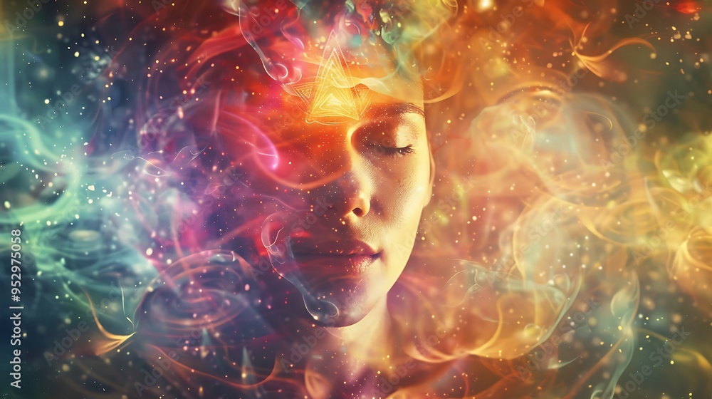 A serene figure surrounded by colorful, swirling patterns representing mindfulness and inner peace. A serene figure surrounded by colorful, swirling patterns representing mindfulness and inner peace.