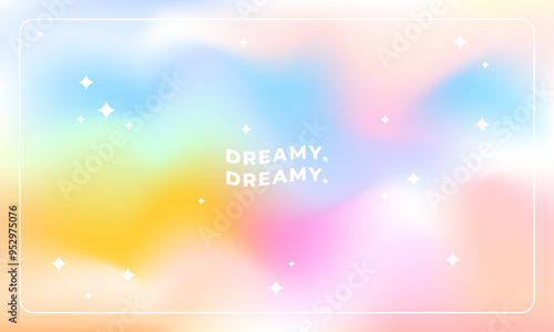 Dreamy and colorful fluid gradient background. Wavy liquid color gradation. Blurred soft backdrop. For advertisement, branding, cover, presentation, or social media.
