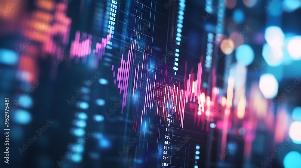 Fototapeta premium Abstract Digital Data Visualization with Neon Lights and Numbers