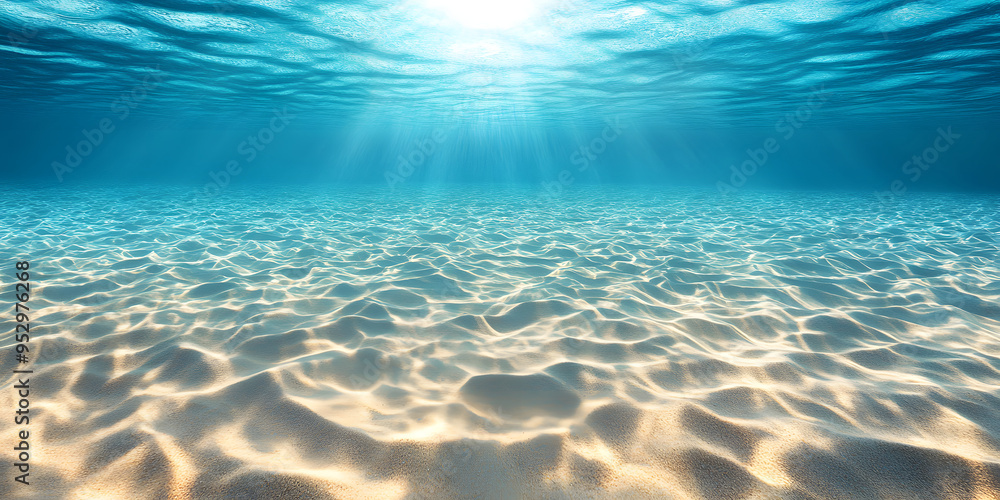 Fototapeta premium underwater background. beautiful sand under clear water. rays of the sun