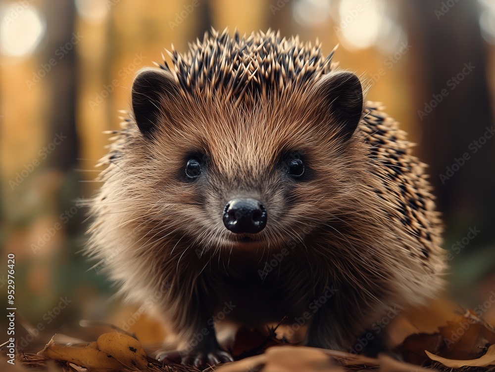 Fototapeta premium Autumn Hedgehog Close up, European Hedgehog, Erinaceus europaeus