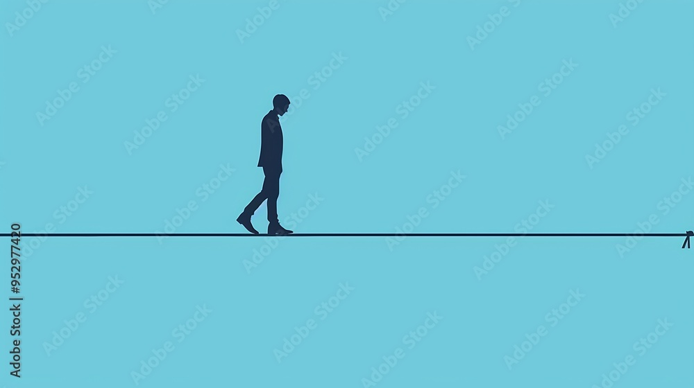 A silhouette of a person walking on a line against a blue background, symbolizing balance or a journey. A silhouette of a person walking on a line against a blue background, symbolizing balance or a journey.