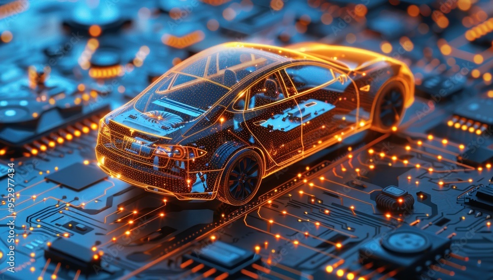 Car on a Motherboard Representing the Future of Automotive Car on a Motherboard Representing the Future of Automotive