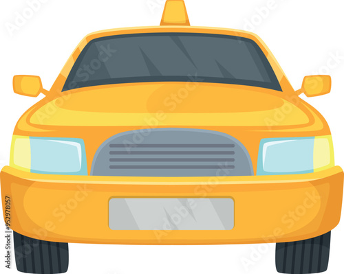 Taxi front view. Yellow car. Cartoon cab