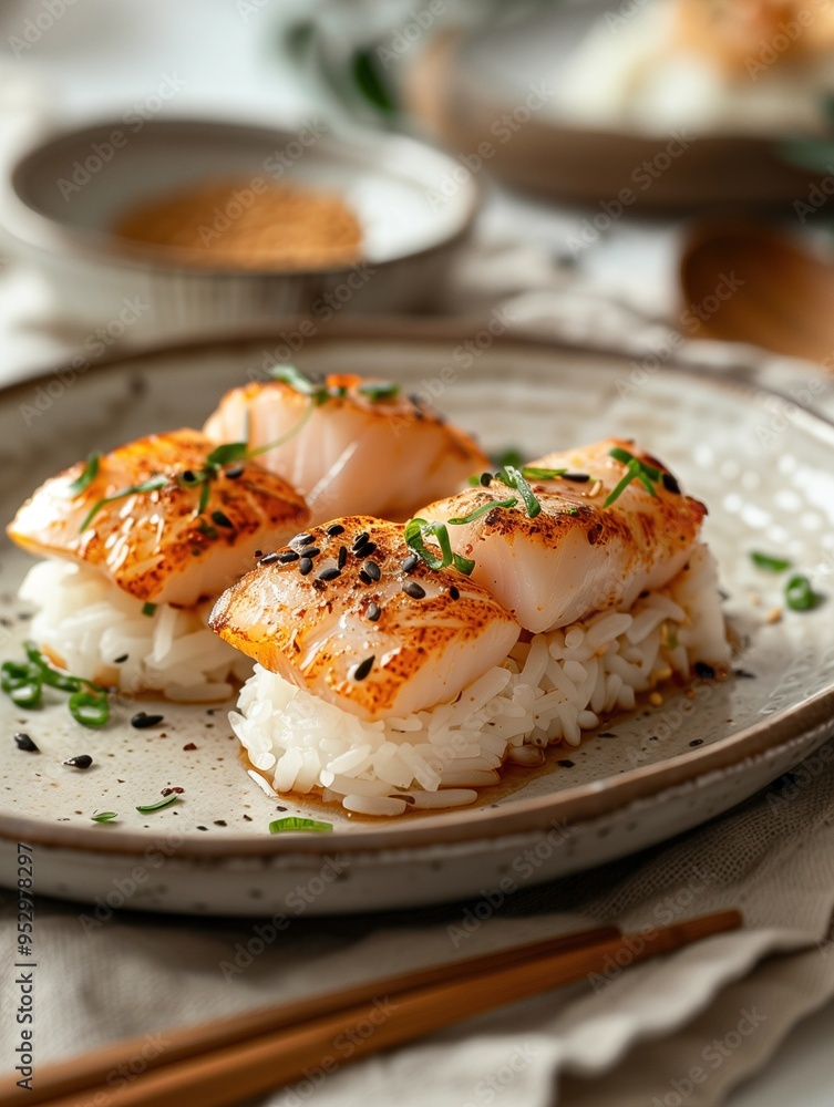 Japanese seared Akagai Nigiri, Nigiri Akagai light background, detailed setting close up food photo Japanese seared Akagai Nigiri, Nigiri Akagai light background, detailed setting close up food photo