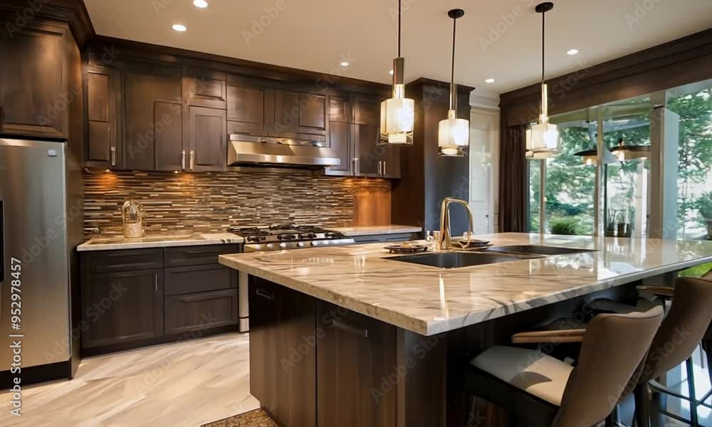 Modern kitchen interior with wood countertops and stainless steel appliances Modern kitchen interior with wood countertops and stainless steel appliances