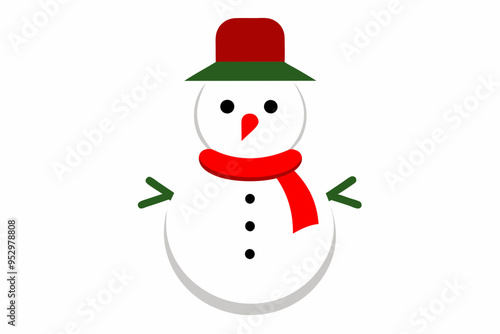 snowman with hat and scarf vector line art illustration