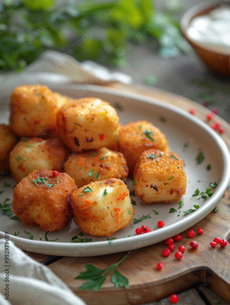Crispy Golden Croquetas on Rustic Beige Background, Traditional Spanish Tapas Crispy Golden Croquetas on Rustic Beige Background, Traditional Spanish Tapas