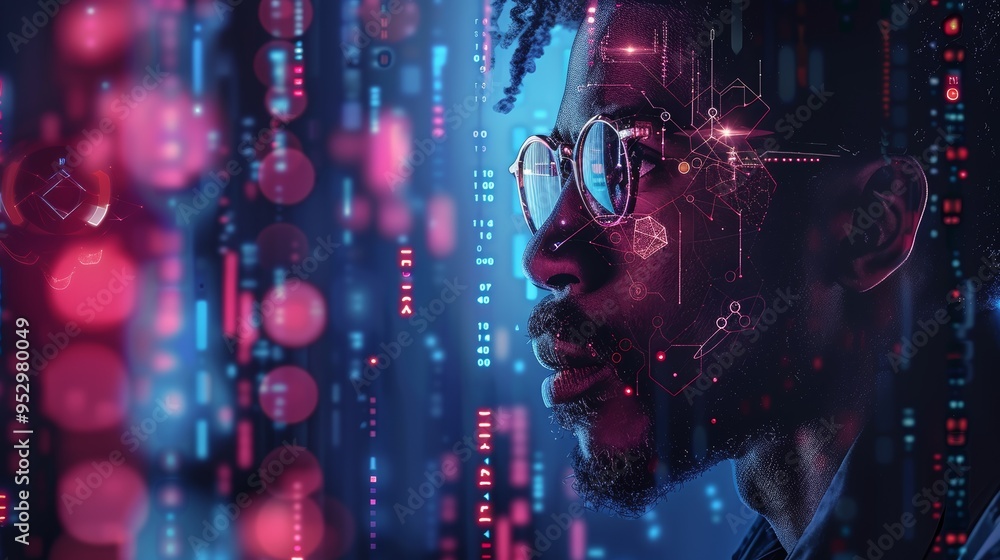 Fototapeta premium Futuristic Concept of Artificial Intelligence and Technology with Digital Data and Human Profile