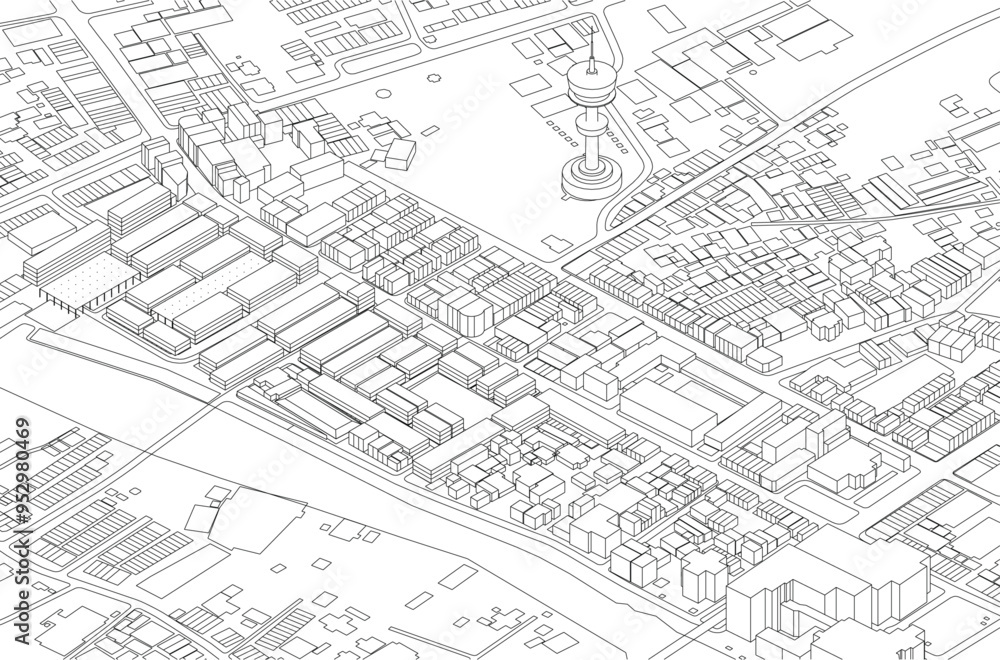 Fototapeta premium isometric city vector line background wiht river