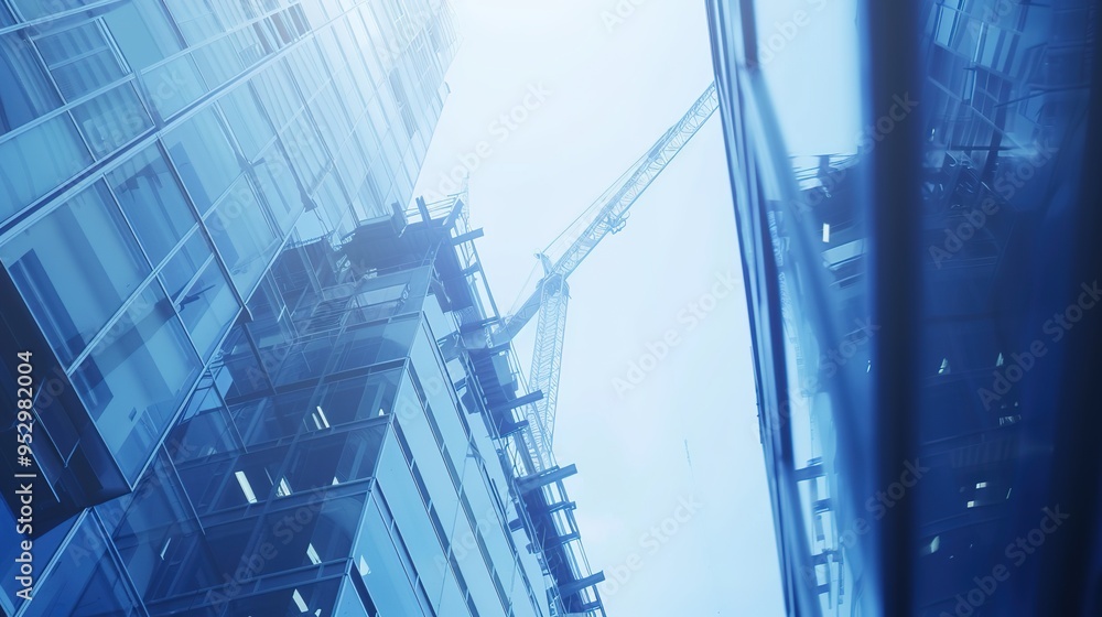 Fototapeta premium The exterior wall of the high-rise building is built with glass