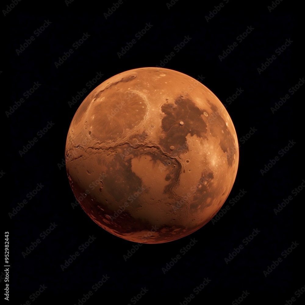 Fototapeta premium Illustration of the planet Mars against a night sky surface.