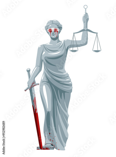 blind goddess of justice with a bloody sword
