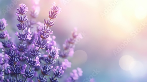 A close-up of detailed lavender flowers with a blurred background, leaving space on the left for text, suitable for a calming message.