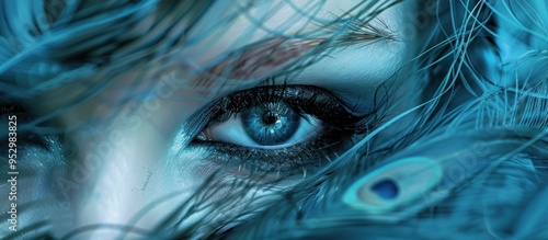 Mysterious Blue Eye Behind Feathers