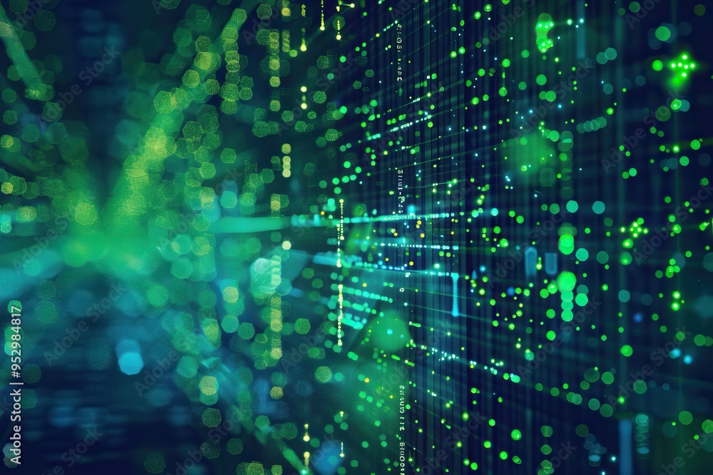 Abstract Green and Blue Lights in a Data Center Abstract Green and Blue Lights in a Data Center