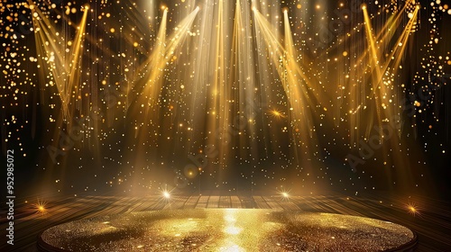 Wallpaper Mural A dark background with sparkling golden lights and a round platform in the center. Torontodigital.ca