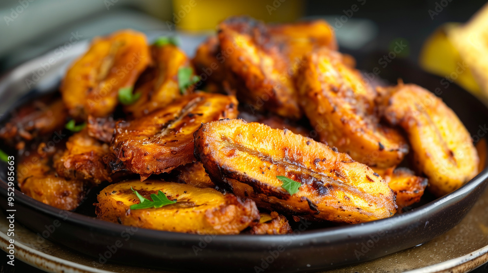 Fried Sweet Plantains banana on a Plate Fried Sweet Plantains banana on a Plate