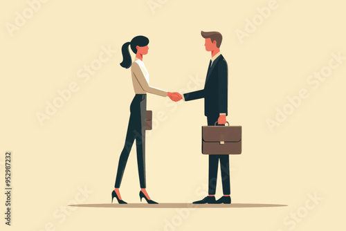 Illustration of a business people shaking hands in meeting room as a symbol of new contract agreement