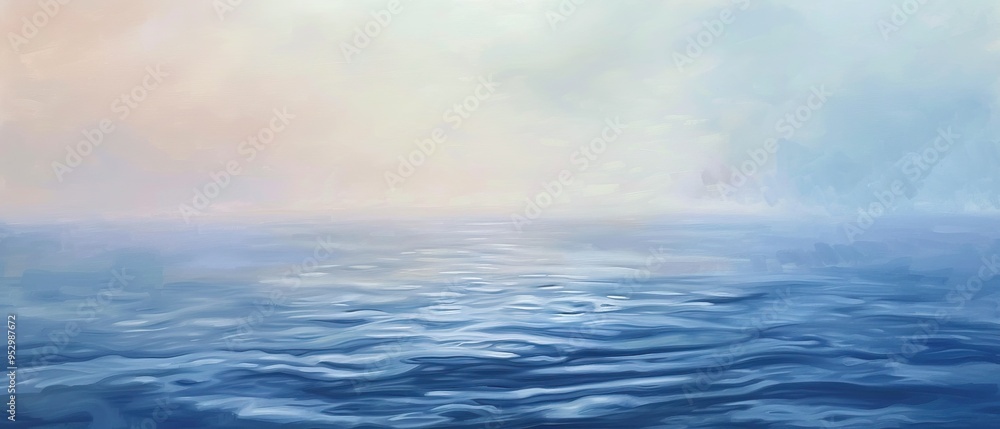 Abstract Oil Painting of Calm Waters Under a Misty Sky Abstract Oil Painting of Calm Waters Under a Misty Sky