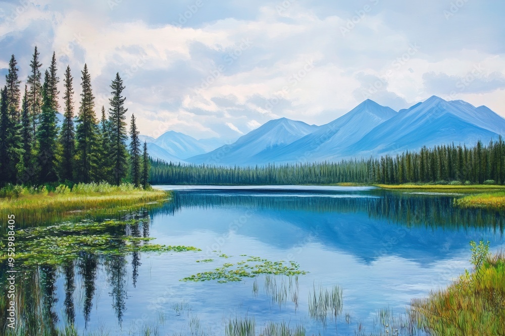 Lake Between Forests And Mountains , ai Lake Between Forests And Mountains , ai