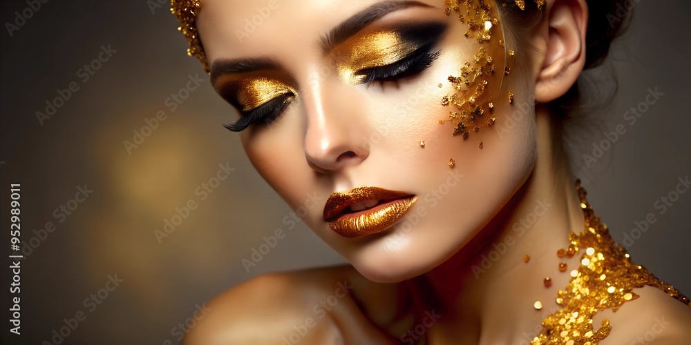 Obraz premium portrait of a woman with golden makeup