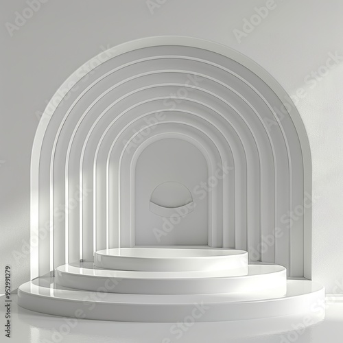 Elegant 3D Minimalist White Arch Structure with Soft Shadows and Clean Lines for Modern Design and Architecture Concepts photo