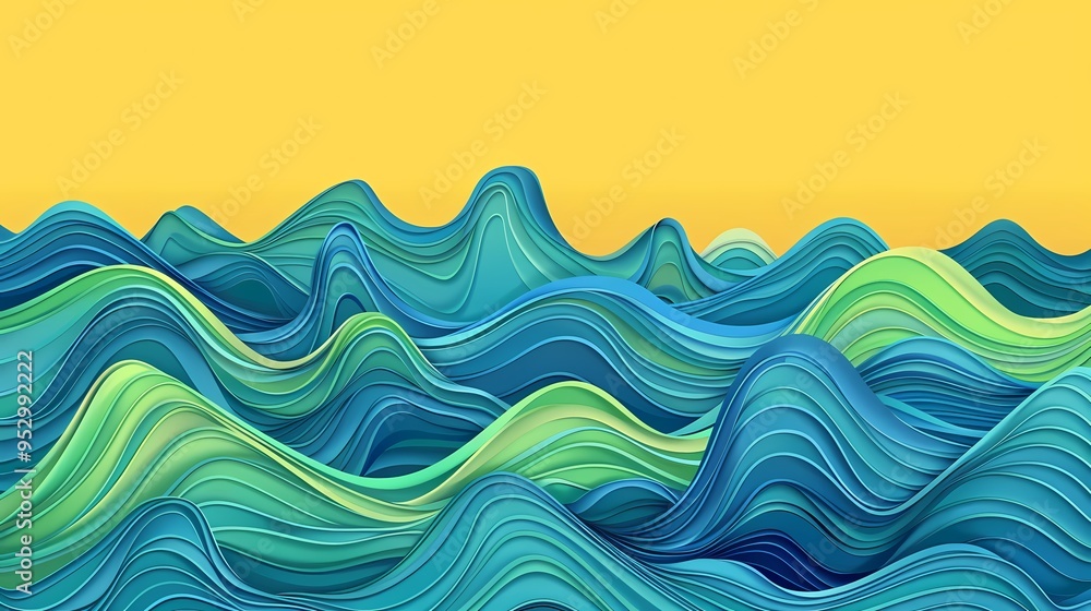 The digital art features abstract colorful waves against a yellow background, creating a vibrant and dynamic composition. The digital art features abstract colorful waves against a yellow background, creating a vibrant and dynamic composition.