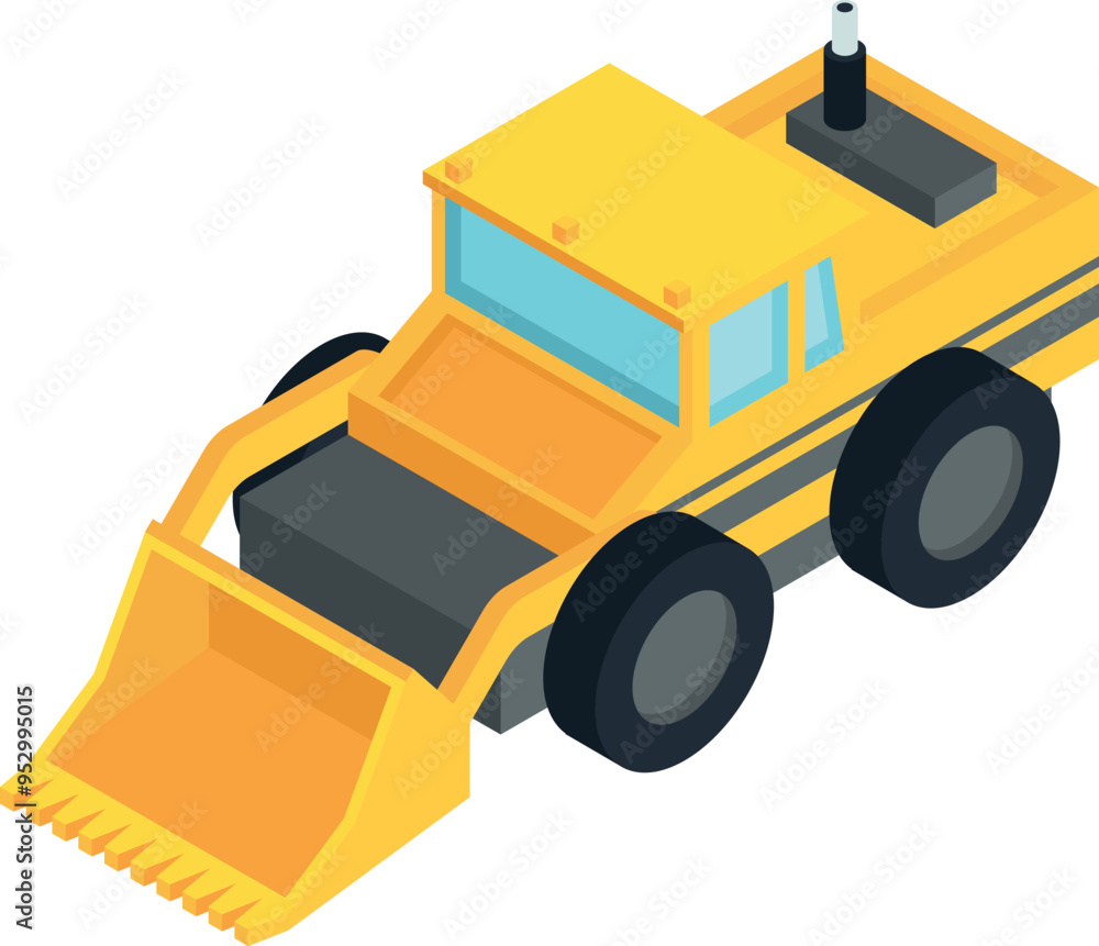 Front loader machine isometric icon. Construction tractor Front loader machine isometric icon. Construction tractor
