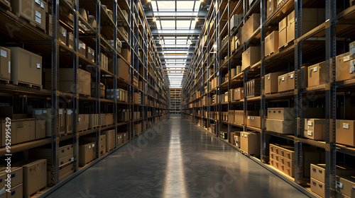 Wallpaper Mural Storage Facility with Metal Shelving Units and Cardboard Boxes. Torontodigital.ca