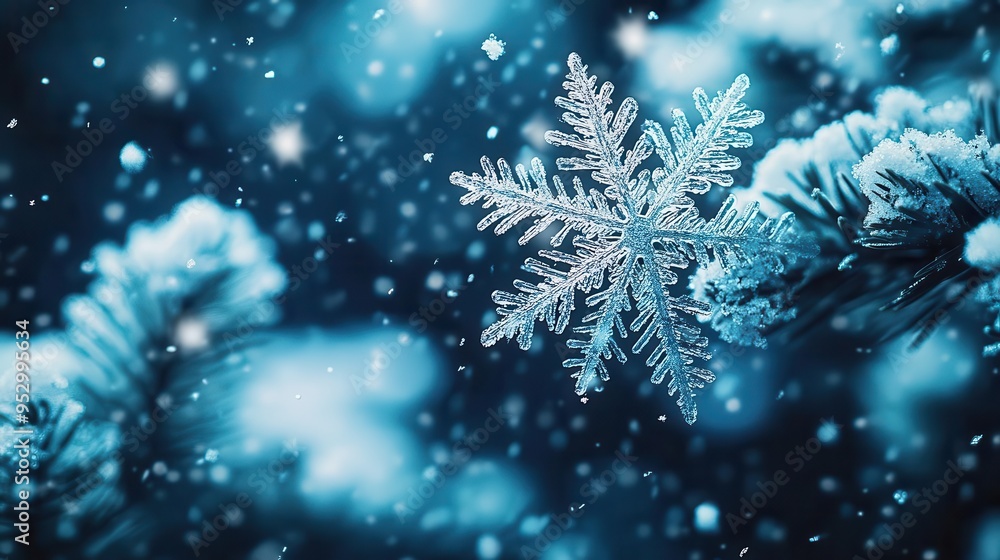 Snowflakes falling gently against a dark, wintery backdrop, capturing the magic of the season, Serene, Cool Tones, Macro Snowflakes falling gently against a dark, wintery backdrop, capturing the magic of the season, Serene, Cool Tones, Macro