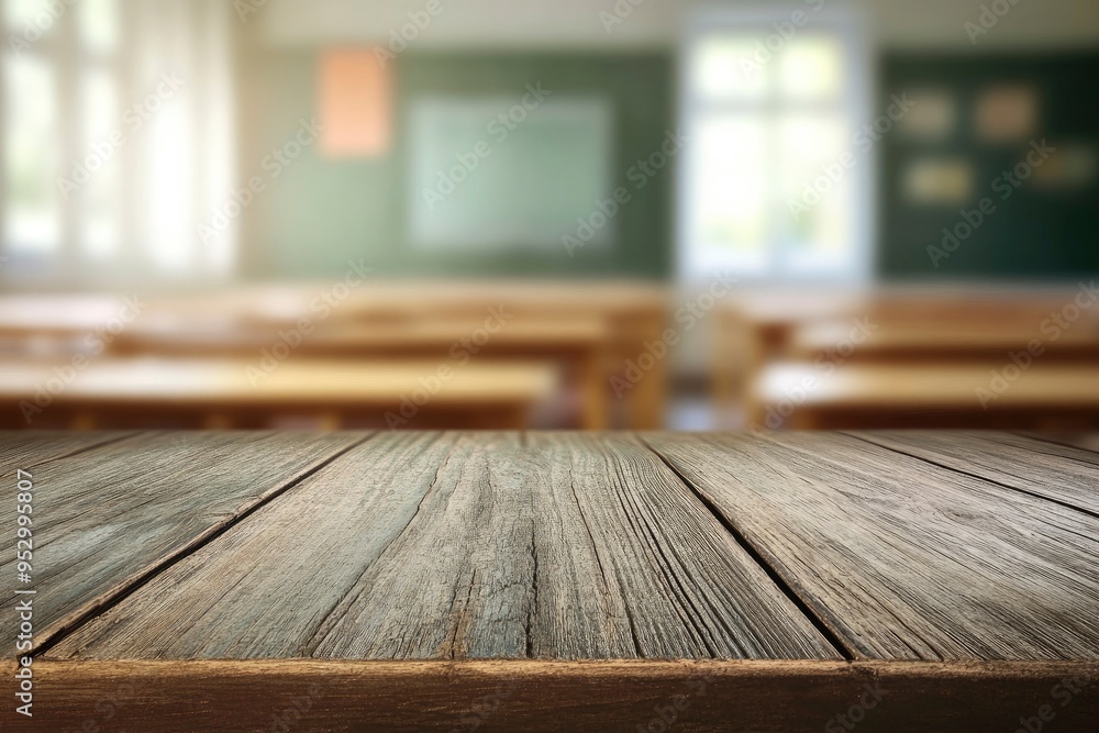 Wooden top with blurred empty classroom background can be used for mocking up or display product to make advertising , ai Wooden top with blurred empty classroom background can be used for mocking up or display product to make advertising , ai