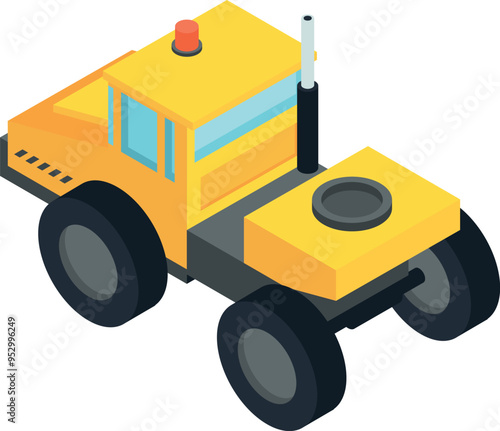 Industrial machine. Yellow trailer track isometric icon